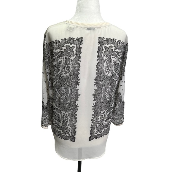 Maison Scotch Beige Black Graphic Top 3/4 Sleeves Size S - Picture 6 of 10